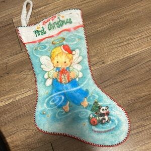 Vintage 1984  "BABY'S FIRST CHRISTMAS" White Stocking 🎄🎁